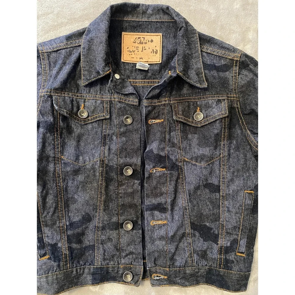 Vintage Old Navy Denim Jacket Boys 6 Blue Camo Jean Trucker‎ Outerwear Y2K 2001